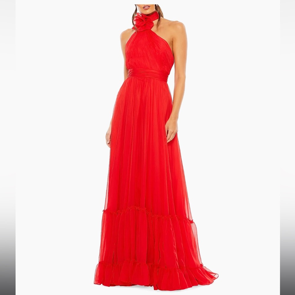 Mac Duggal Red Halter Maxi Dress